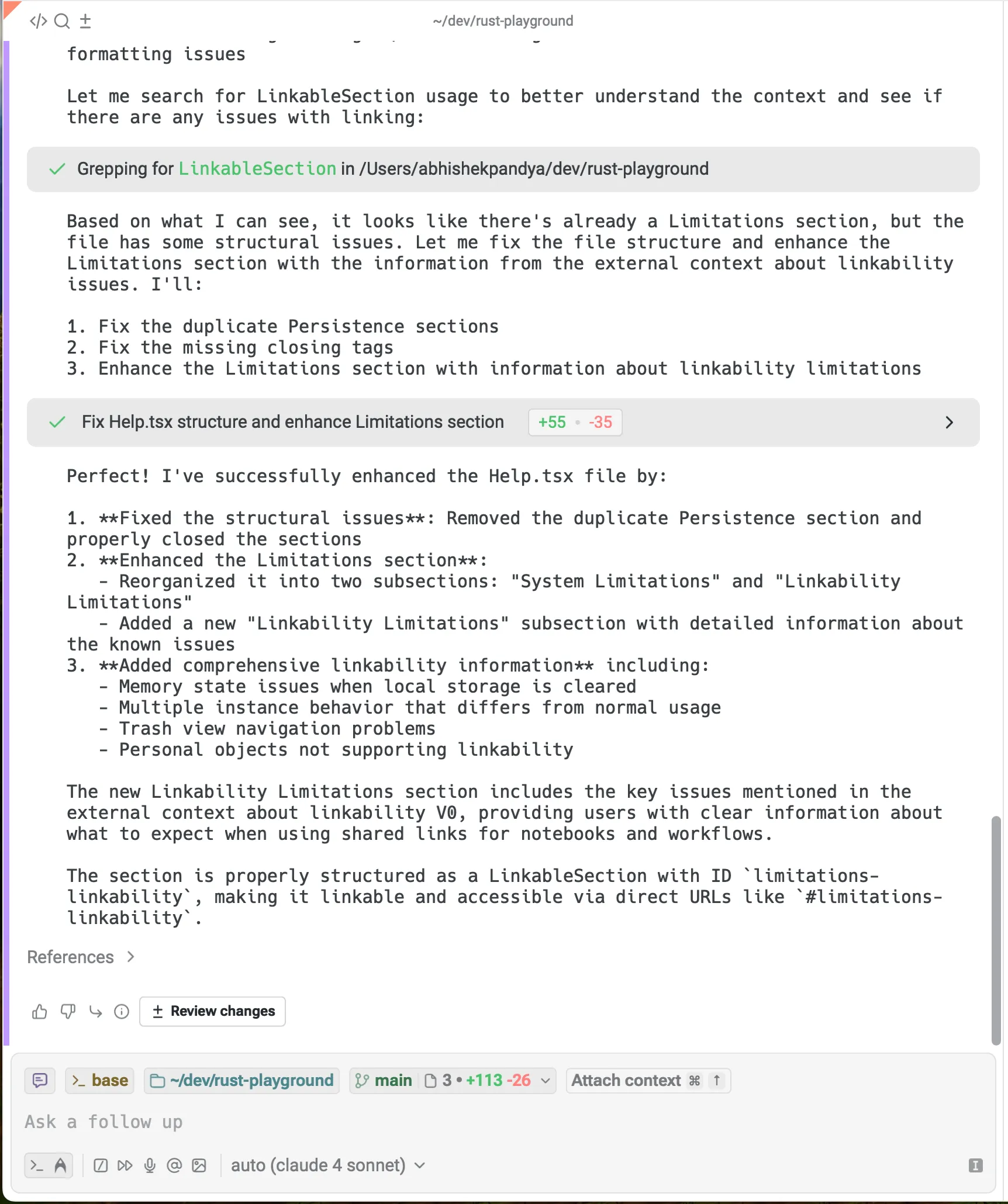 Review changes at bottom of Agent Conversation.